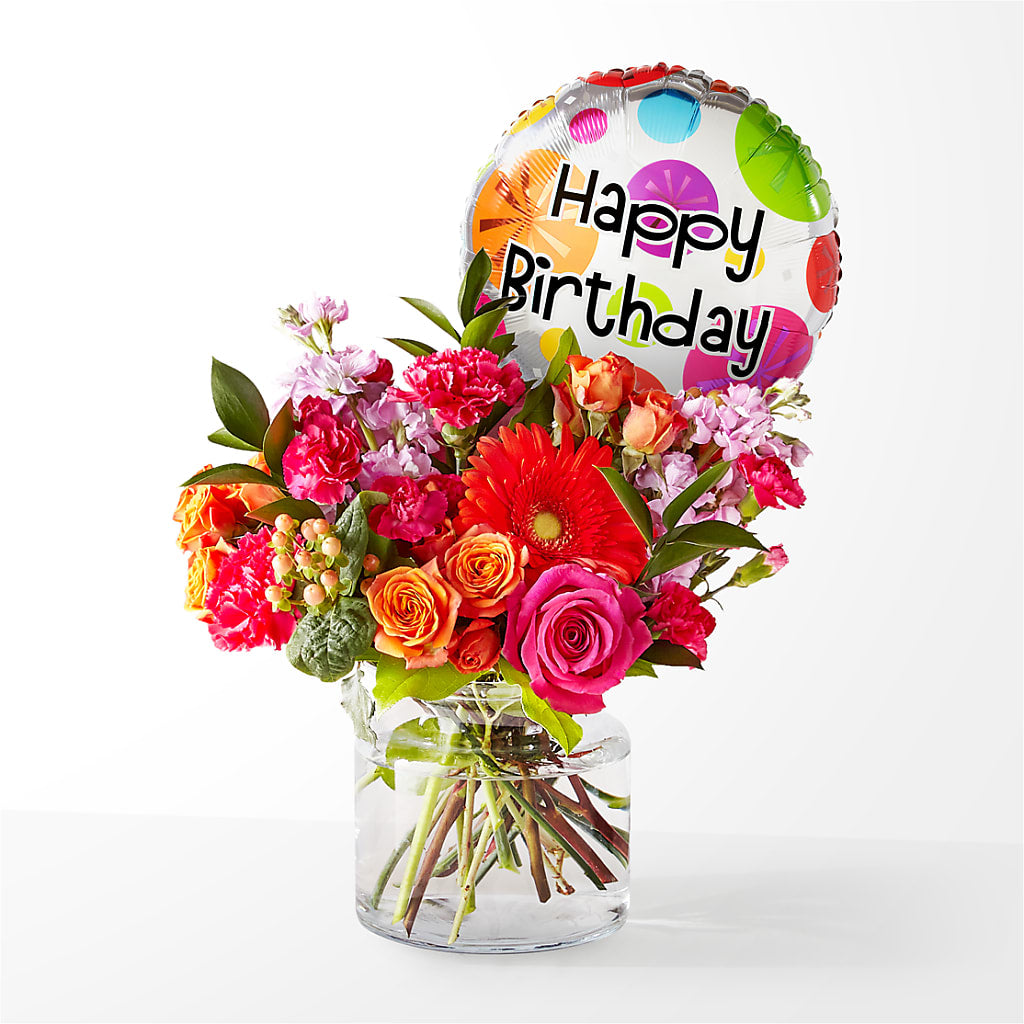 Fiesta Bouquet with Birthday Balloon – Brown Pleasance Florists Inc, Lakewood OH
