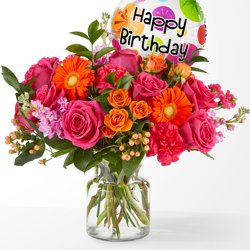 Fiesta Bouquet with Birthday Balloon – Brown Pleasance Florists Inc, Lakewood OH
