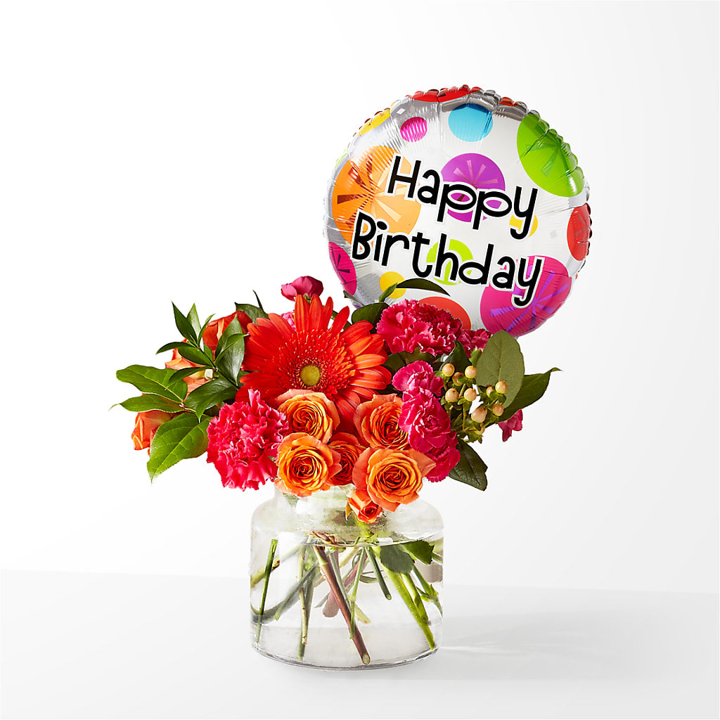 Fiesta Bouquet with Birthday Balloon – Brown Pleasance Florists Inc, Lakewood OH