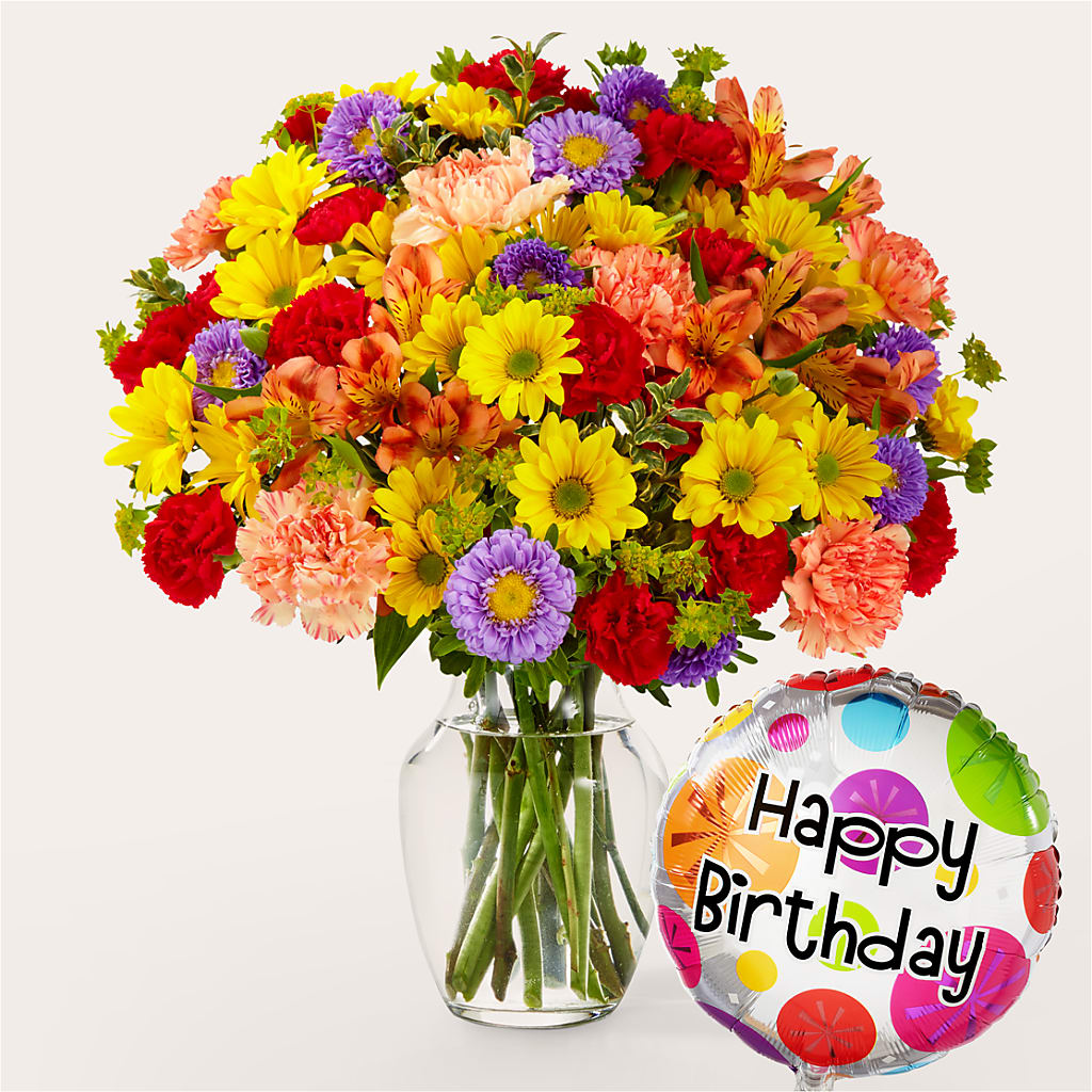 Kaleidoscope Bouquet with Birthday Balloon – Brown Pleasance Florists Inc, Lakewood OH
