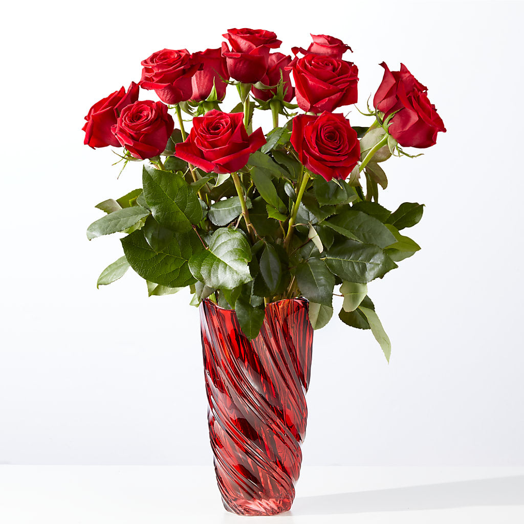 Classic Love Red Rose Bouquet with Luxe Swirl Vase – Brown Pleasance Florists Inc, Lakewood OH