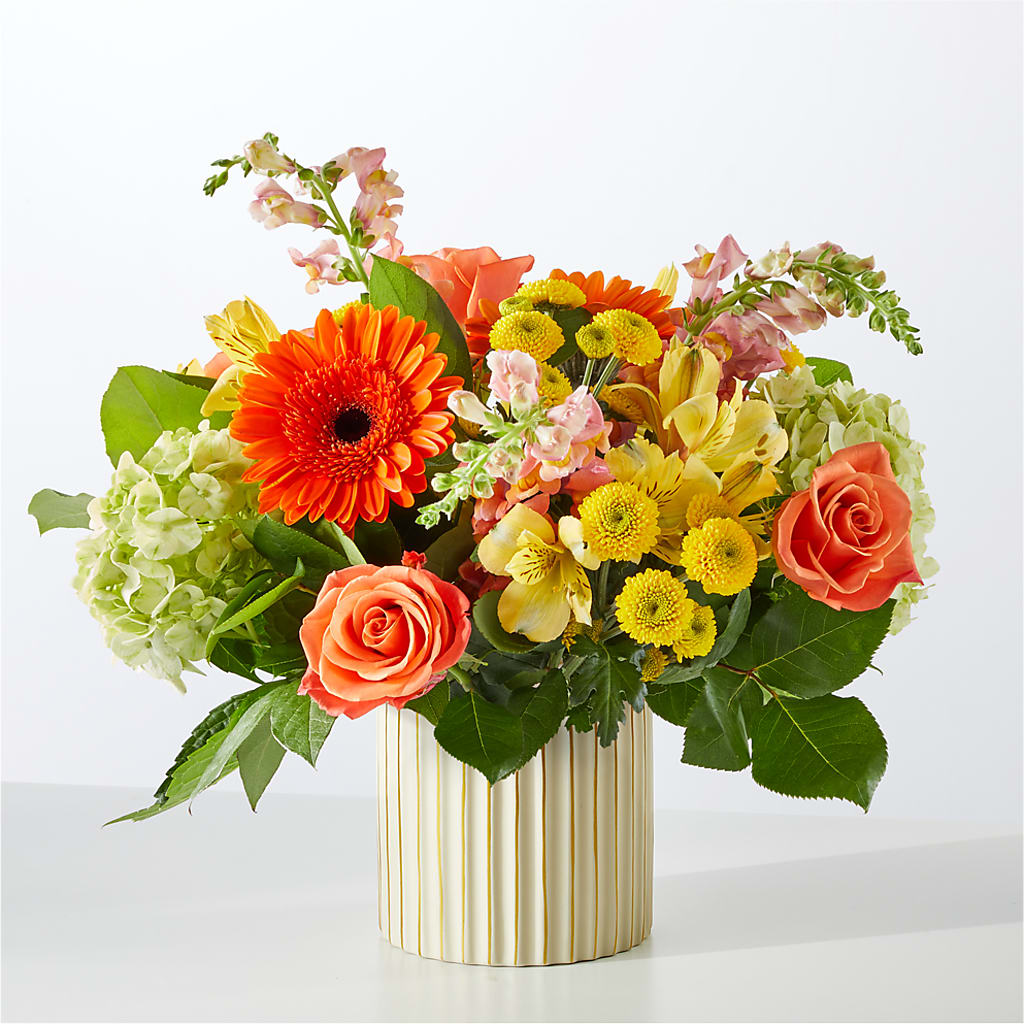 Autumn Sunshine Bouquet with Ivory Vase –  Brown Pleasance Florists Inc, Lakewood OH