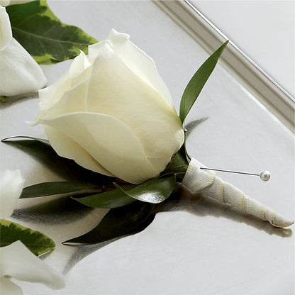 White Rose Boutonniere –  Brown Pleasance Florists Inc, Lakewood OH